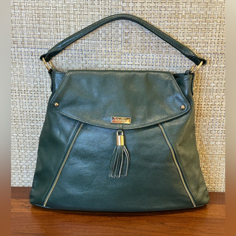 🌟HP🌟VTG 2000 Onna Ehrlich Kelly Green Pebbled Leather Hobo Gold Hardware Tassel